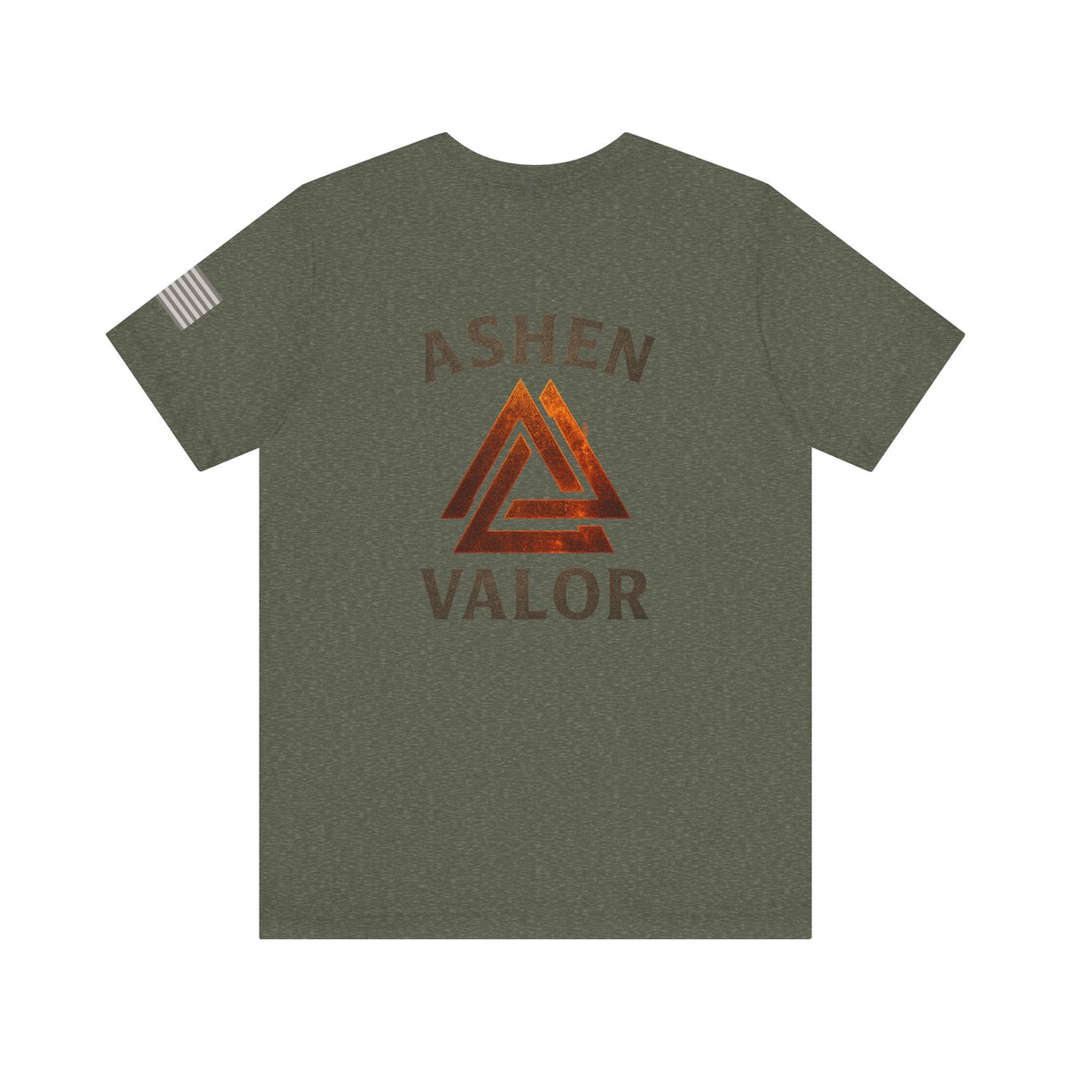 Ashen Valor Flame Logo Tee – Front AV Emblem & Back Fire Graphic