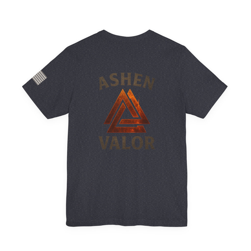 Ashen Valor Flame Logo Tee – Front AV Emblem & Back Fire Graphic