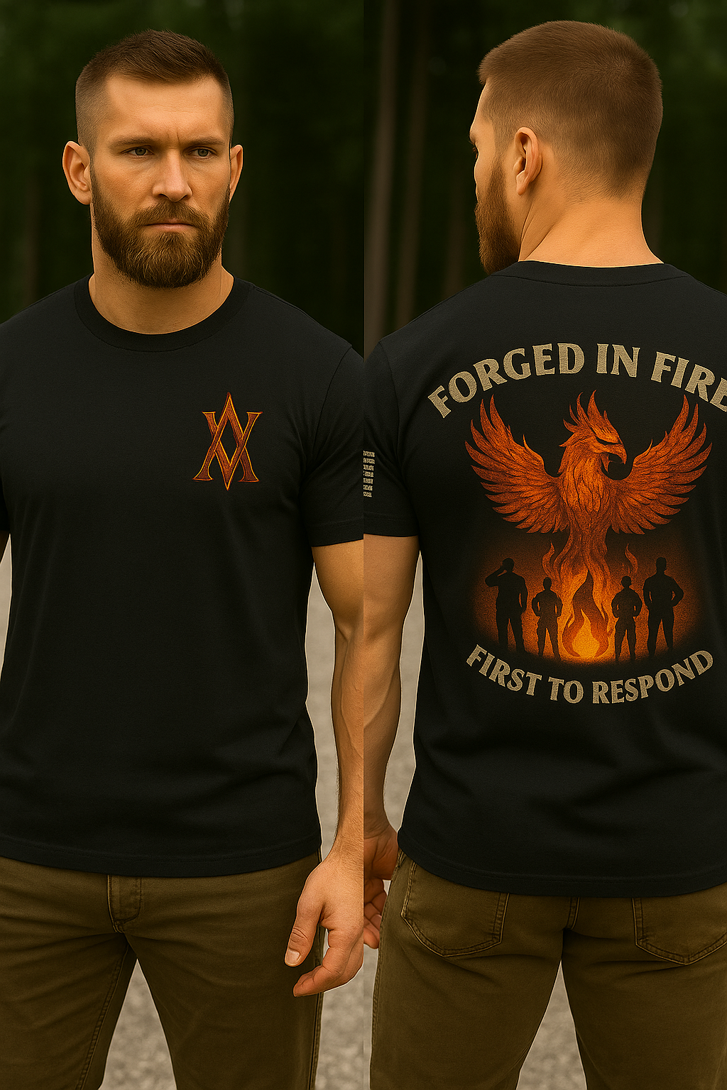 Forged in Fire – First to Respond Tee | Phoenix & Responder Tribute Shirt