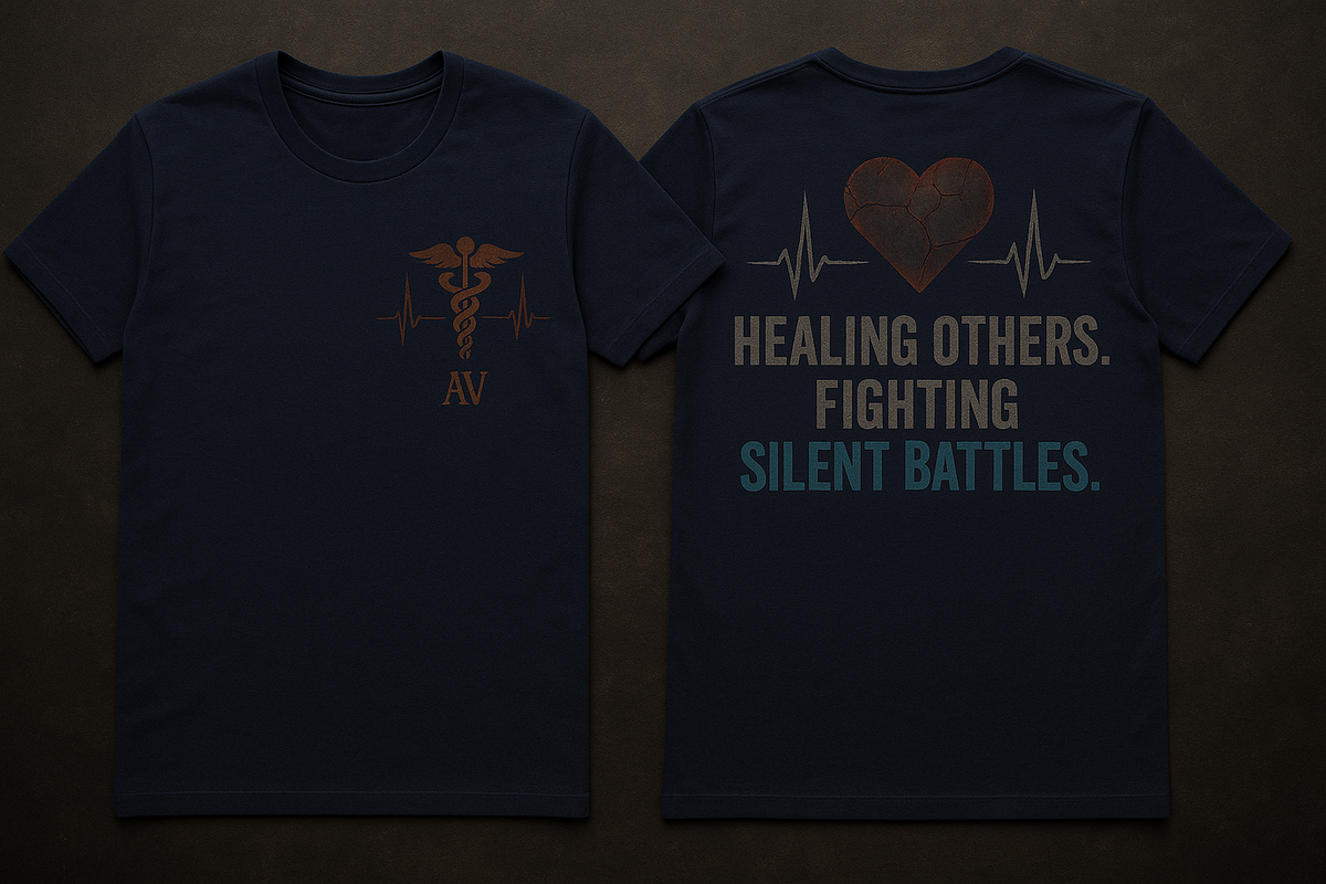 Ashen Valor “Nurses Never Break” Tee – Men’s Navy and Black Crew