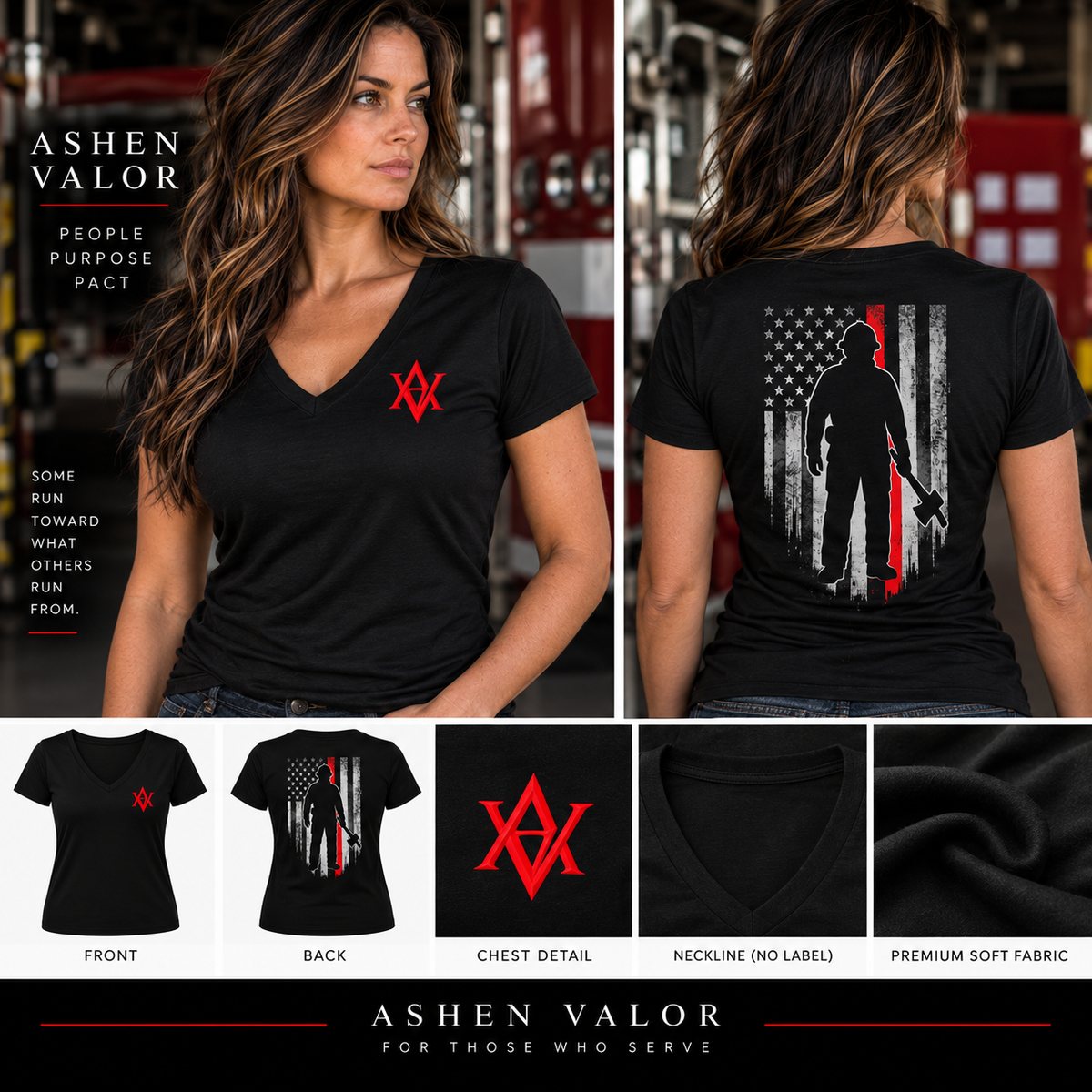 Ashen Valor Women’s Thin Red Line V-Neck