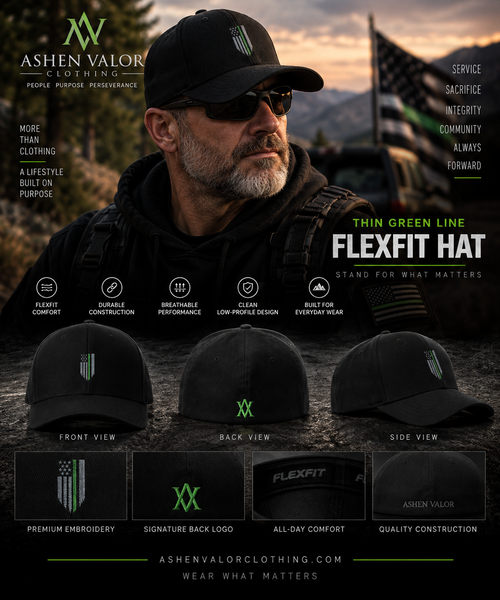 Ashen Valor Thin Green Line Flexfit Hat lifestyle image