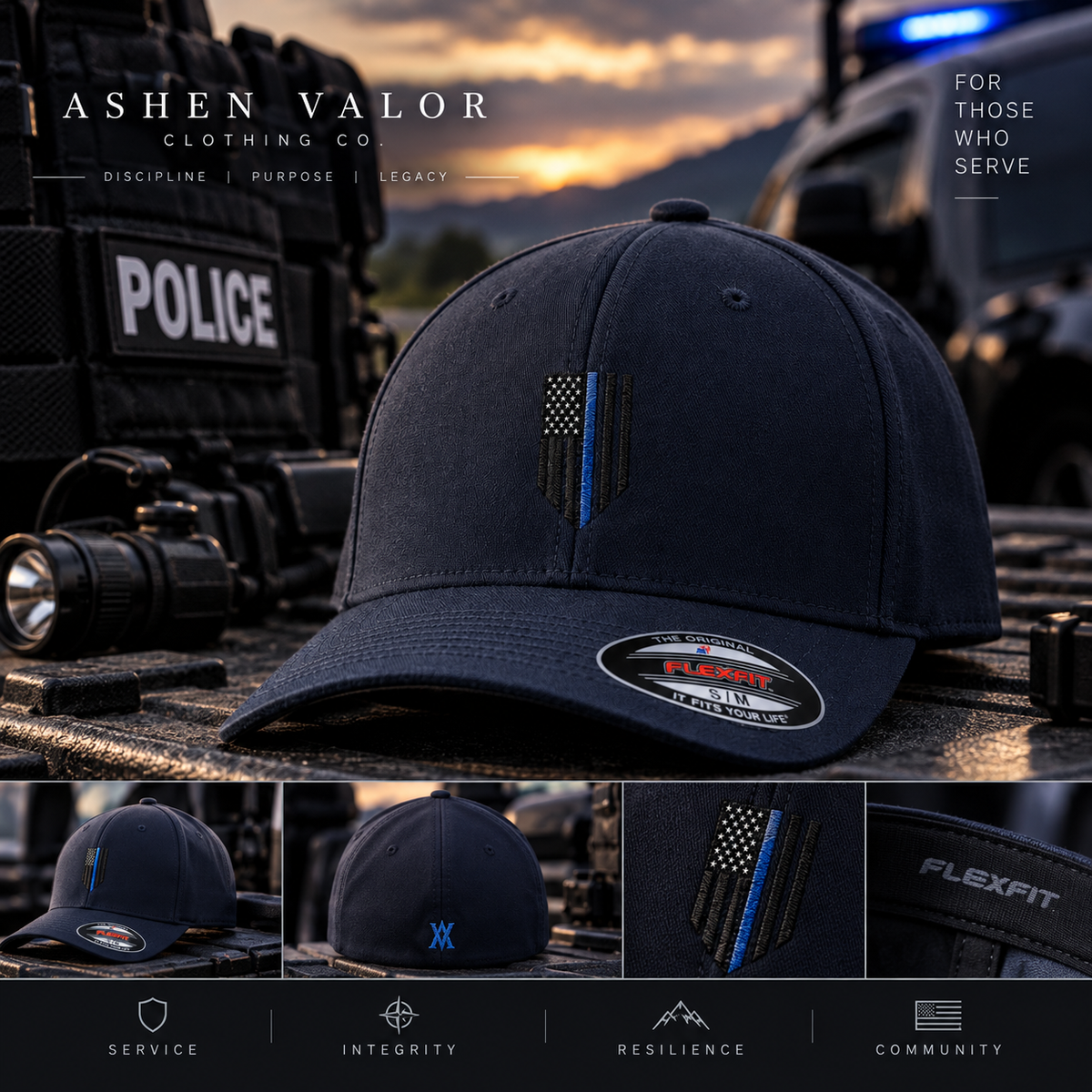 Ashen Valor Thin Line Flexfit Operator Cap Dark Navy lifestyle image